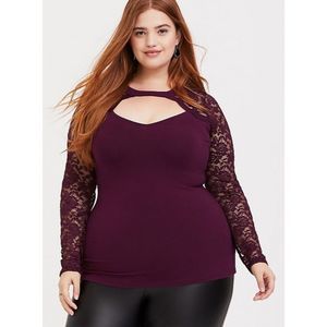 Torrid Purple Choker Neck Lace Long Sleeve Foxy Tee
